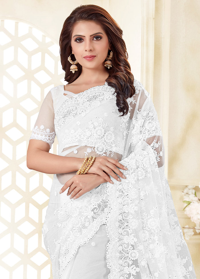 White Organza Saree With Blouse Piece