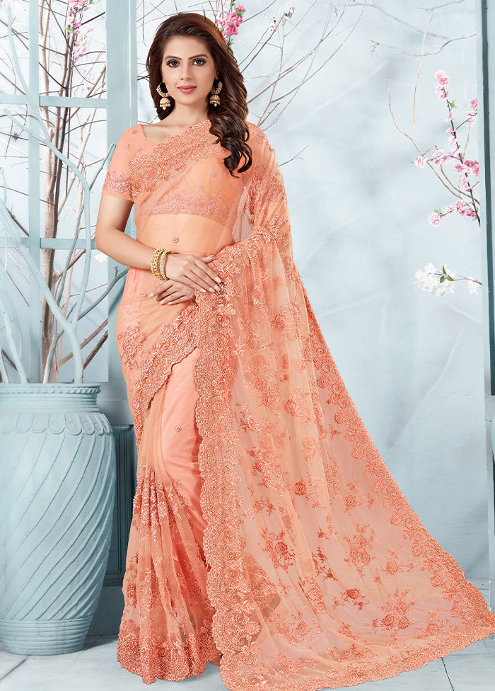 Peach Organza Saree With Blouse Piece