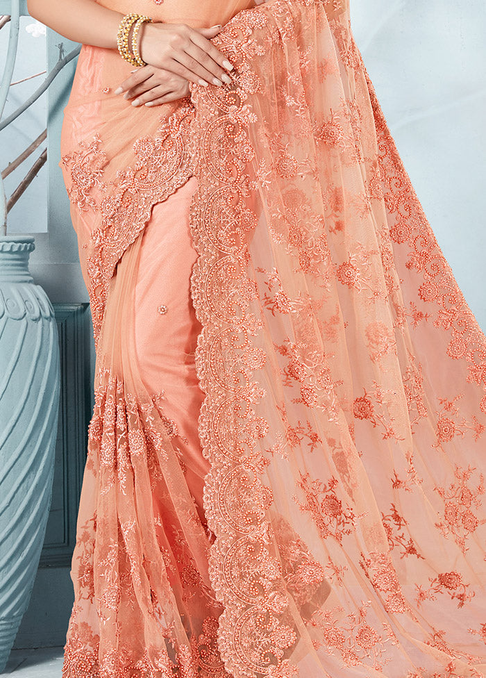 Peach Organza Saree With Blouse Piece