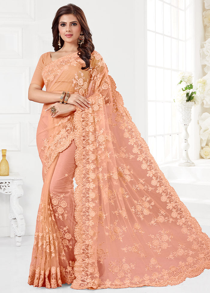 Peach Organza Saree With Blouse Piece