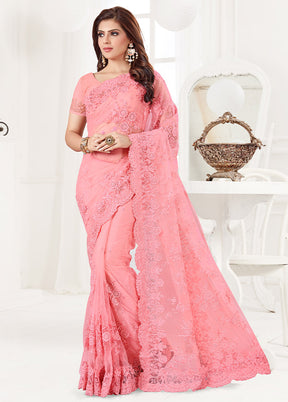 Pink Organza Saree With Blouse Piece