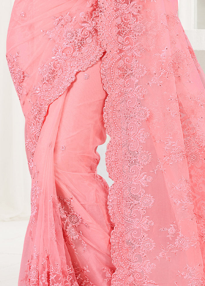 Pink Organza Saree With Blouse Piece