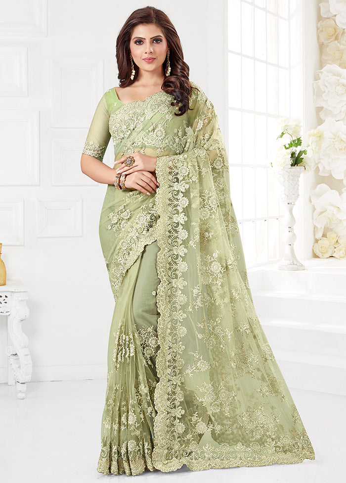 Mint Green Organza Saree With Blouse Piece