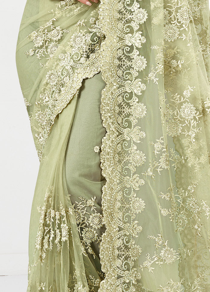 Mint Green Organza Saree With Blouse Piece