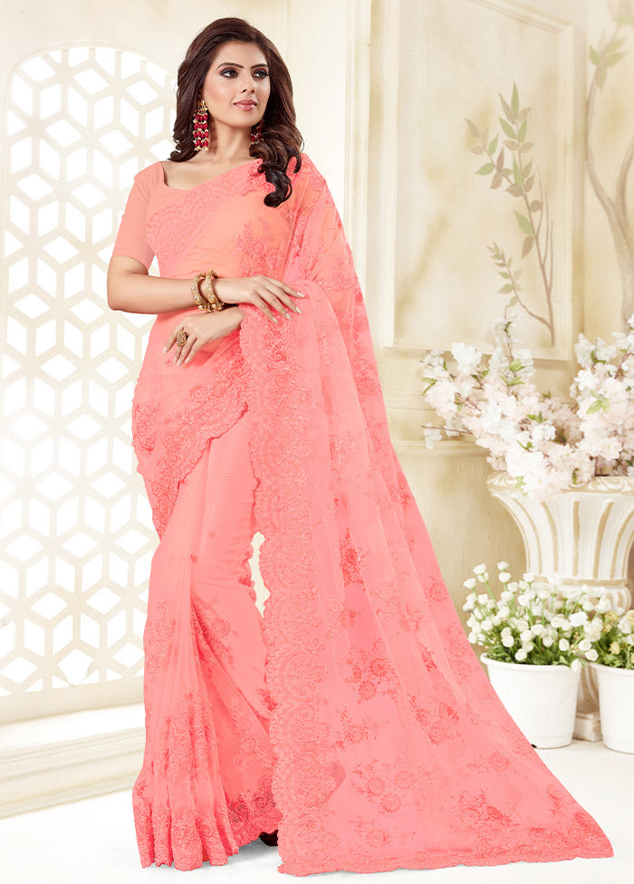 Pink Organza Saree With Blouse Piece