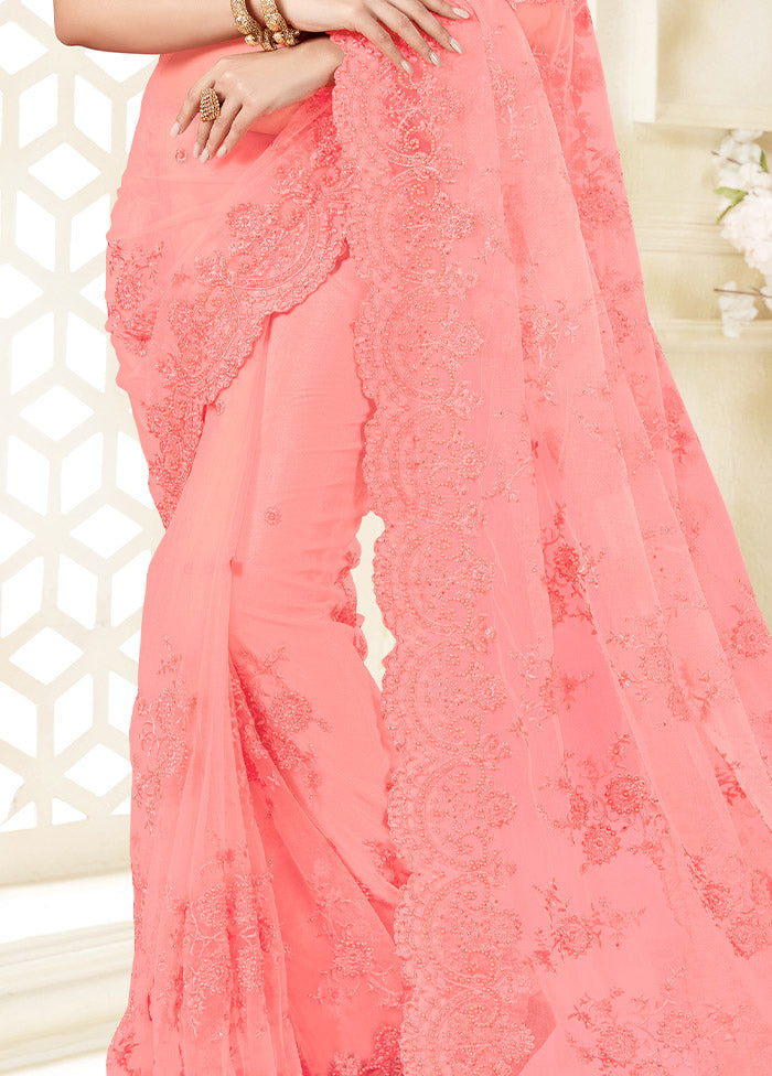 Pink Organza Saree With Blouse Piece