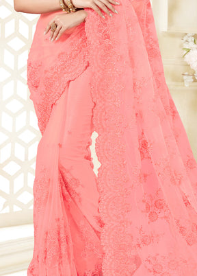 Pink Organza Saree With Blouse Piece