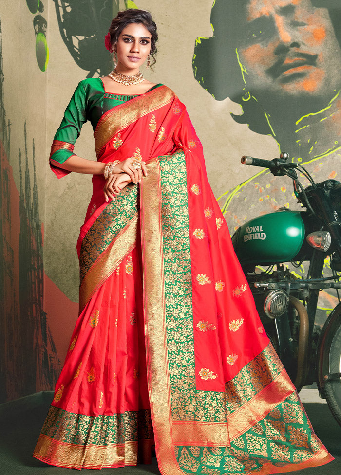 Red Dupion Silk Saree With Blouse Piece