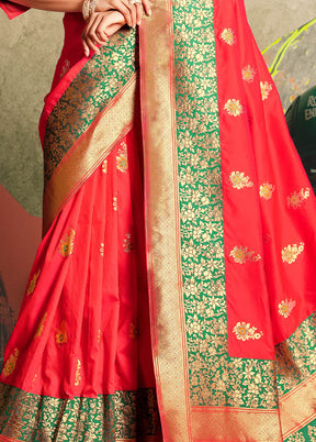 Red Dupion Silk Saree With Blouse Piece