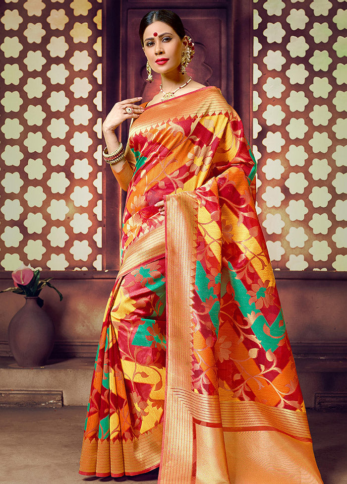 Red Dupion Silk Saree With Blouse Piece