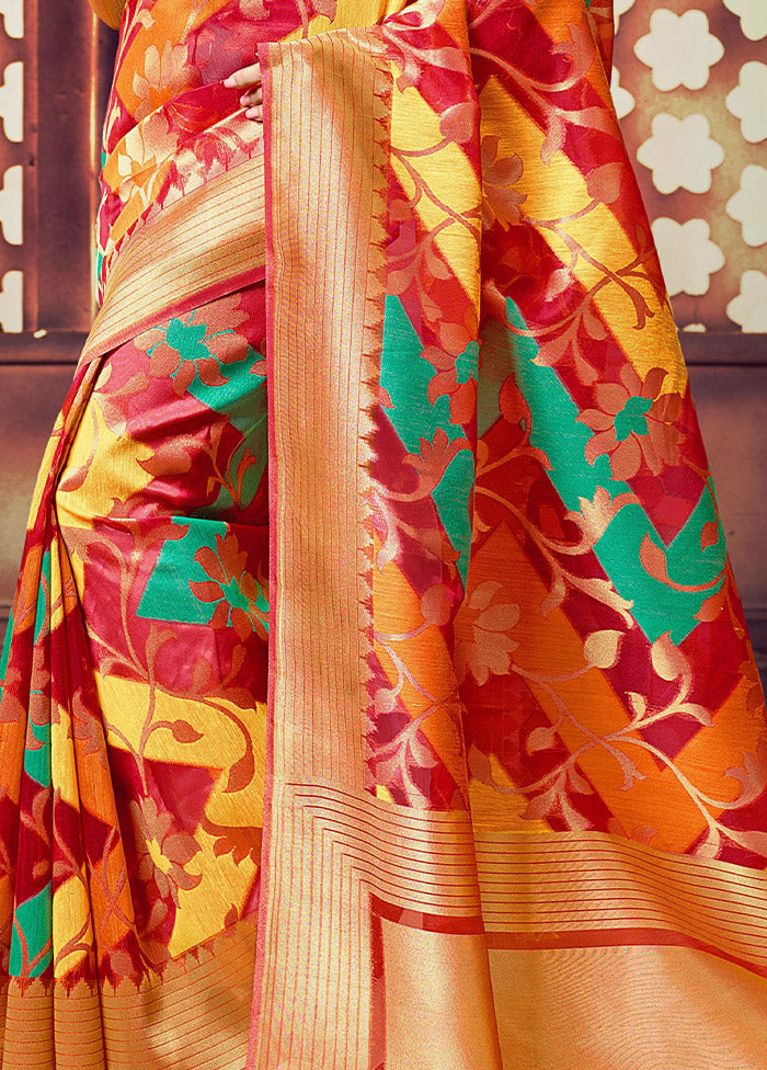 Red Dupion Silk Saree With Blouse Piece