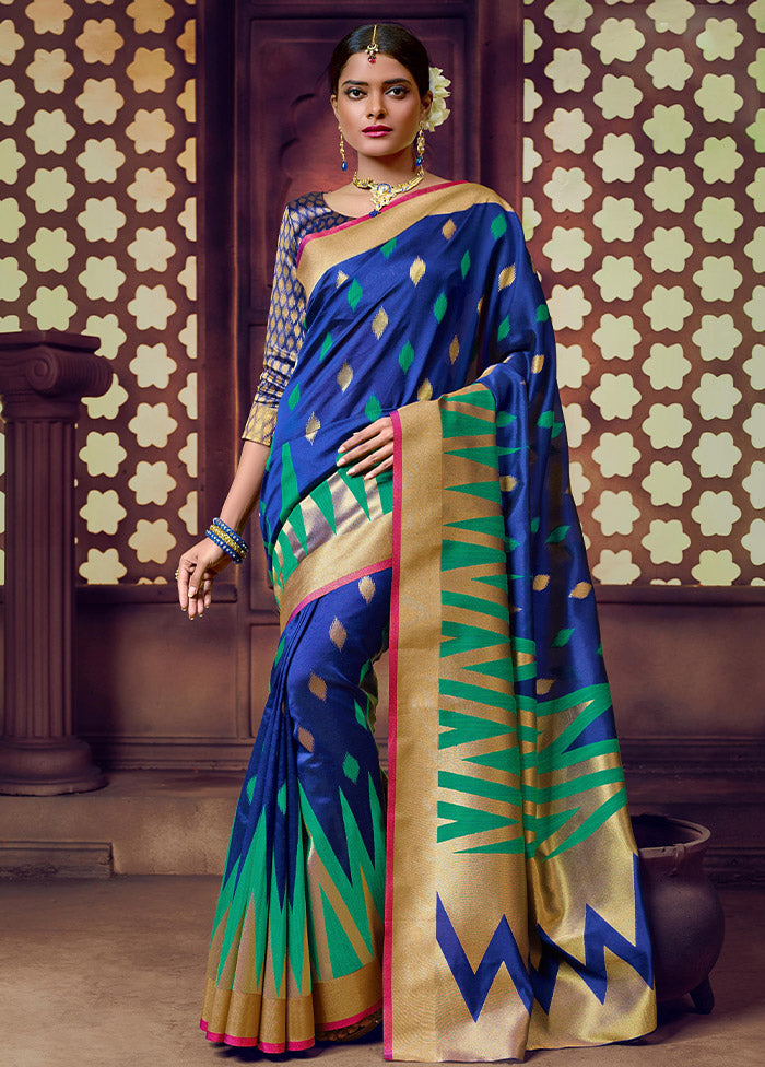 Royal Blue Dupion Silk Saree With Blouse Piece