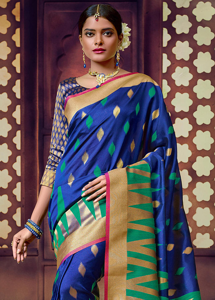 Royal Blue Dupion Silk Saree With Blouse Piece