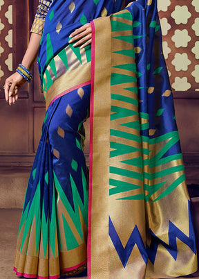 Royal Blue Dupion Silk Saree With Blouse Piece