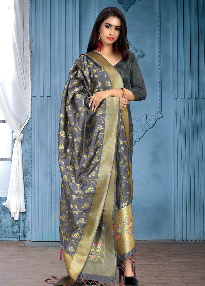 Grey Banarasi Art Silk Dupatta