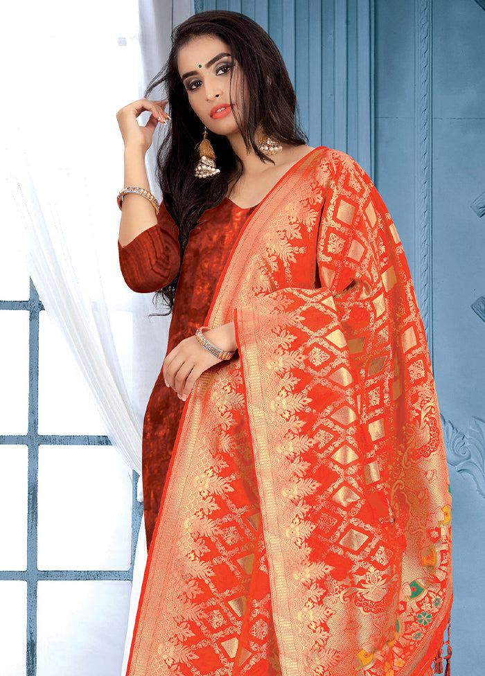 Orange Banarasi Art Silk Dupatta