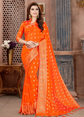 Orange Dupion Silk Saree With Blouse Piece