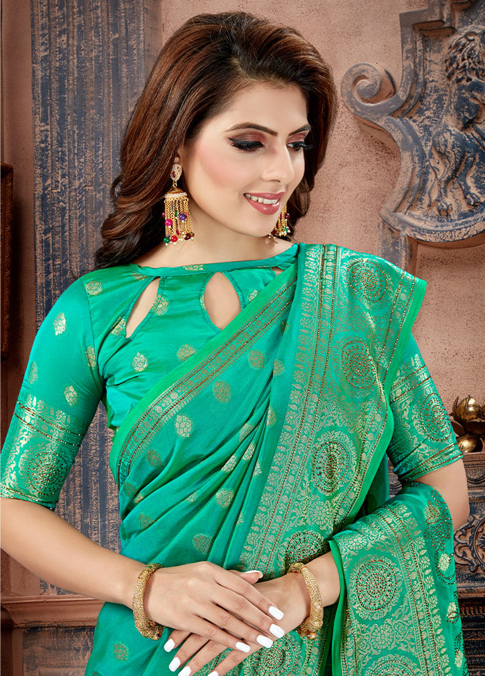 Green Dupion Silk Saree With Blouse Piece