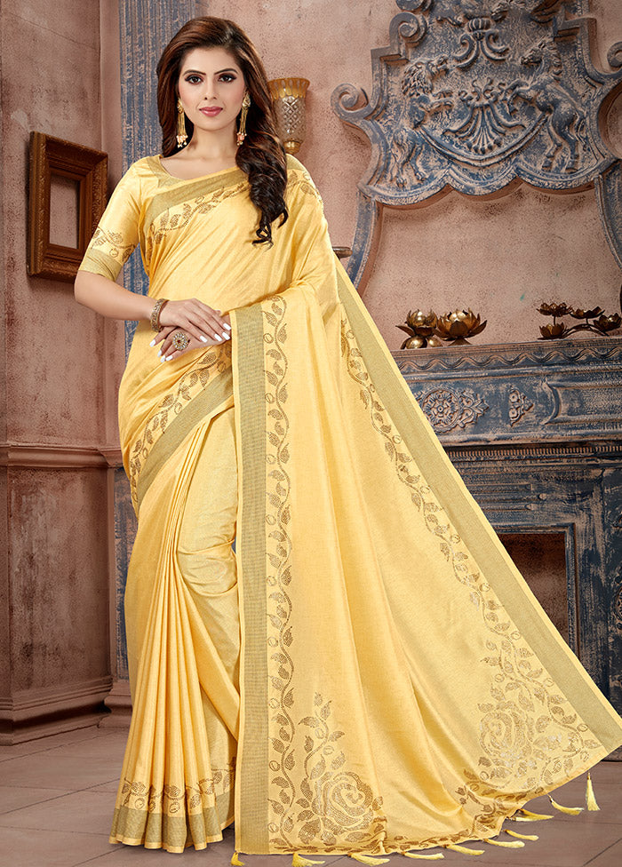 Yellow Dupion Silk Saree With Blouse Piece