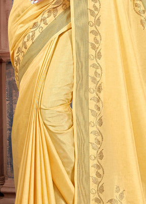 Yellow Dupion Silk Saree With Blouse Piece