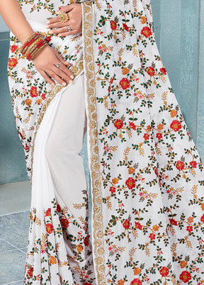 White Georgette Saree With Blouse Piece