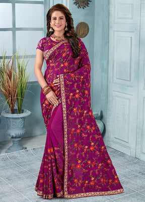 Magenta Pink Georgette Saree With Blouse Piece