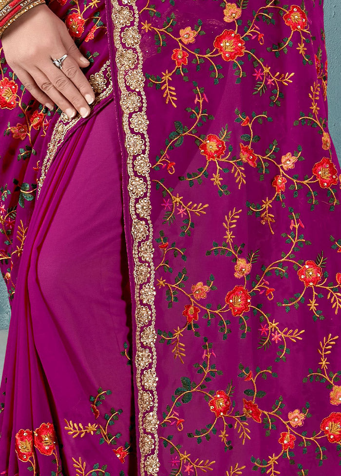 Magenta Pink Georgette Saree With Blouse Piece