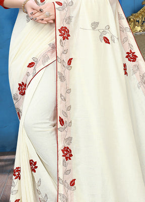 White Dupion Silk Saree With Blouse Piece