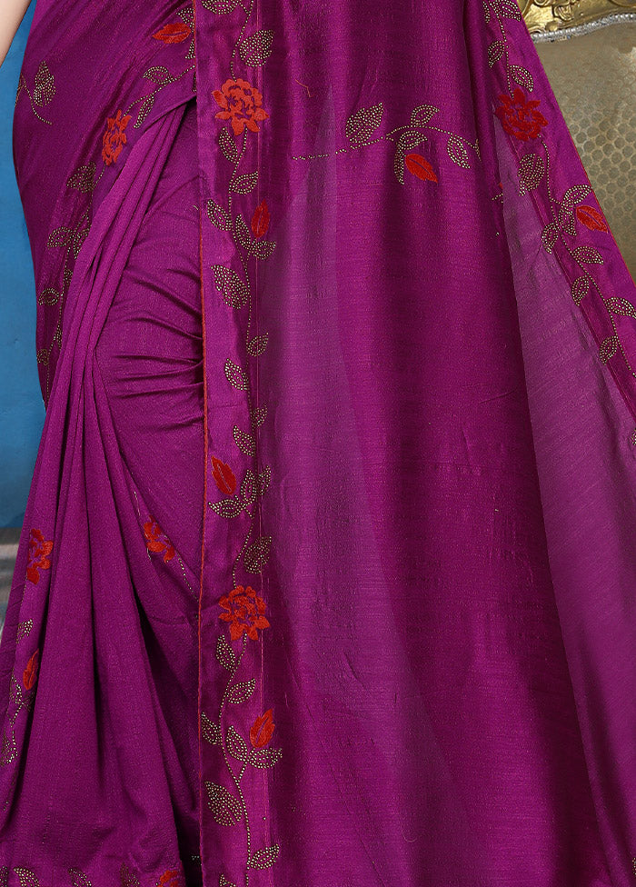 Magenta Pink Dupion Silk Saree With Blouse Piece