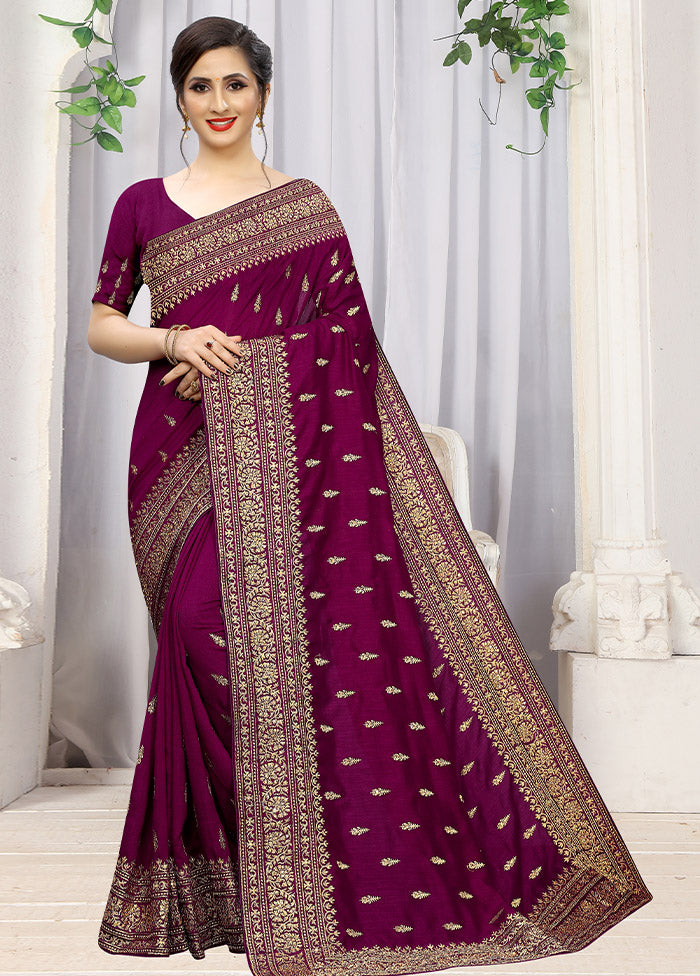 Wine Dupion Silk Saree With Blouse Piece