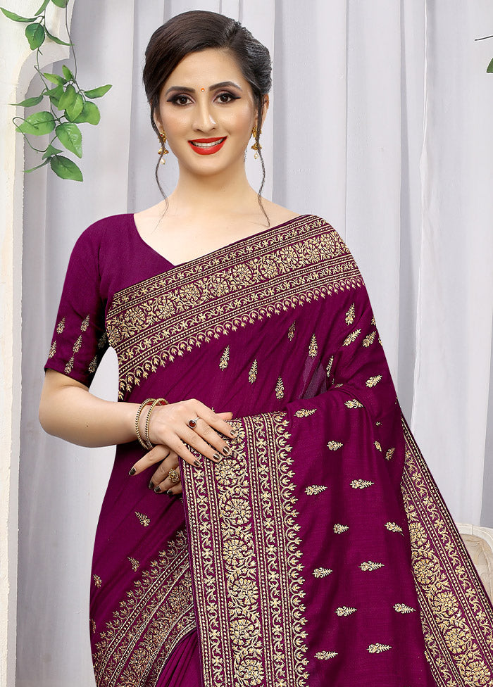 Wine Dupion Silk Saree With Blouse Piece