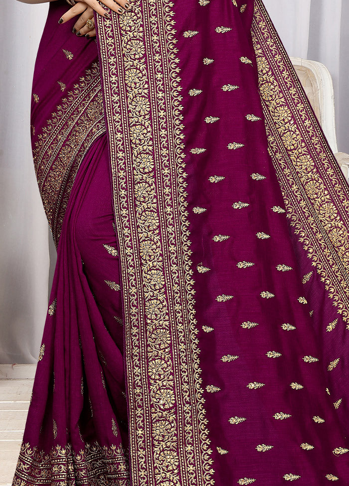 Wine Dupion Silk Saree With Blouse Piece