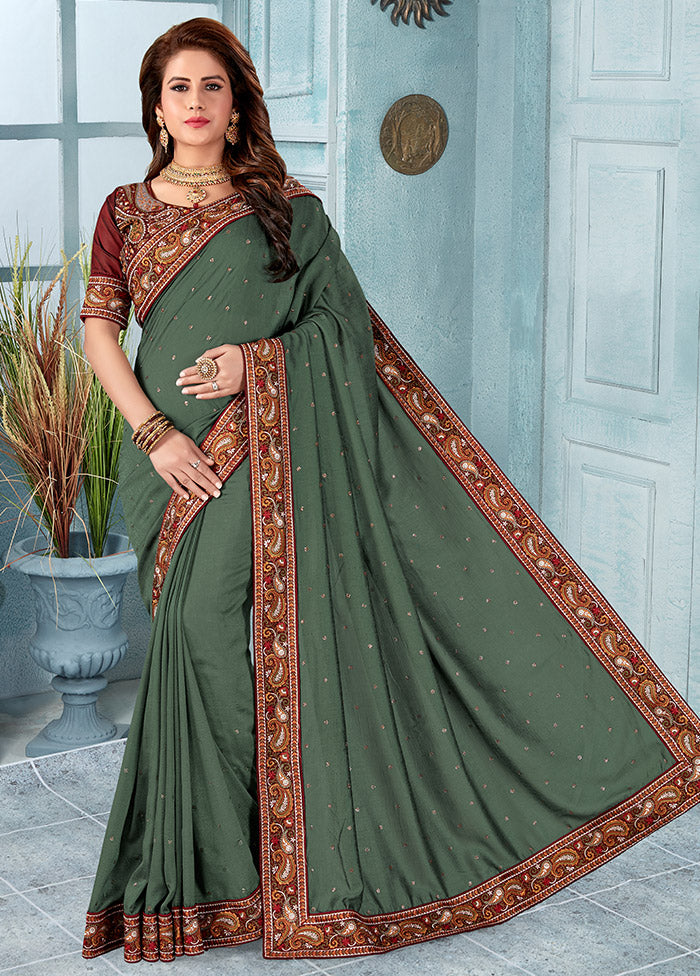 Teal Green Dupion Silk Saree With Blouse Piece