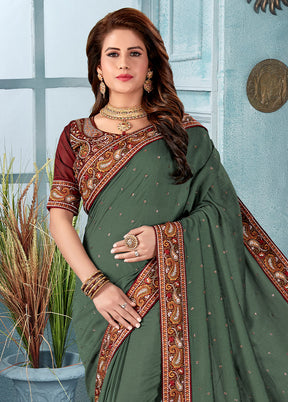 Teal Green Dupion Silk Saree With Blouse Piece