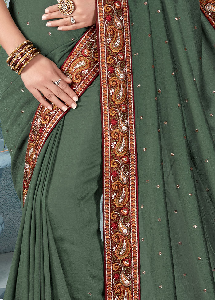 Teal Green Dupion Silk Saree With Blouse Piece