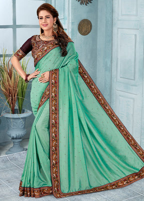 Sea Green Dupion Silk Saree With Blouse Piece