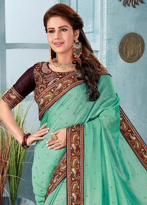 Sea Green Dupion Silk Saree With Blouse Piece