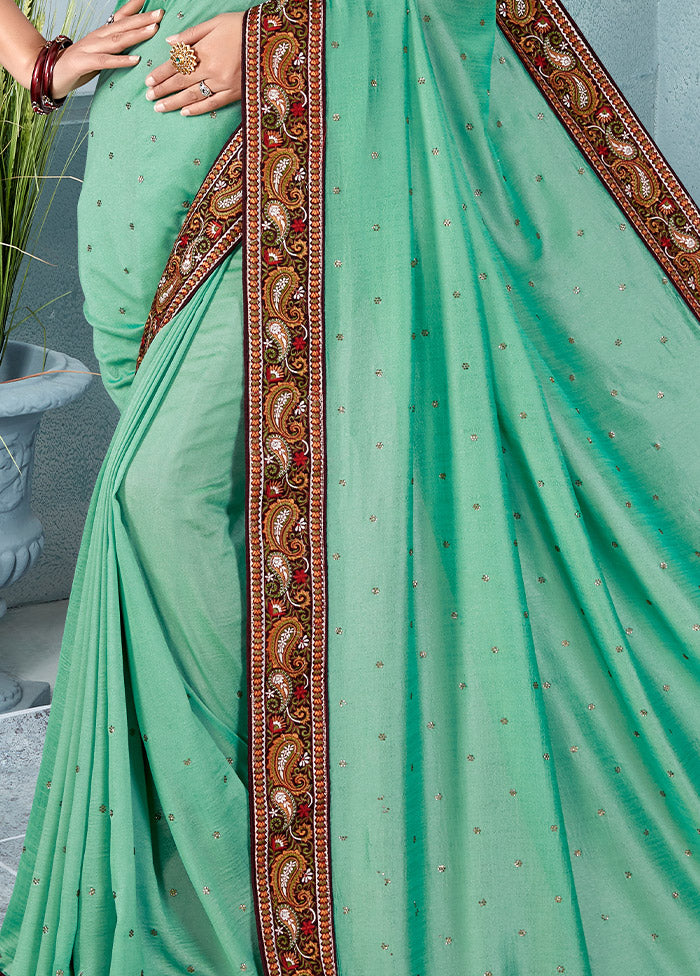 Sea Green Dupion Silk Saree With Blouse Piece