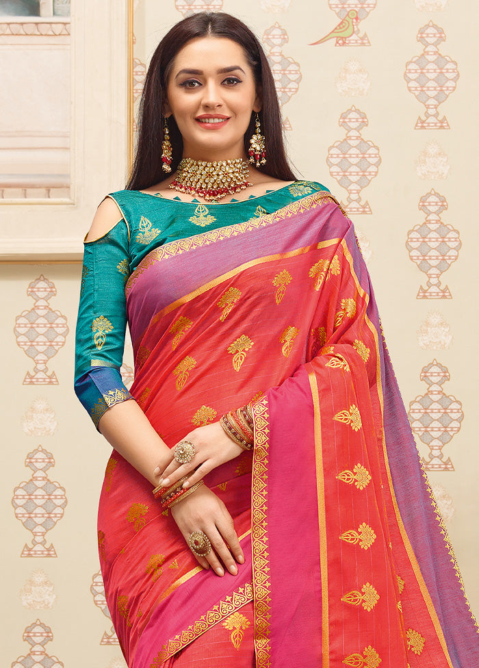 Dark Pink Cotton Saree With Blouse Piece