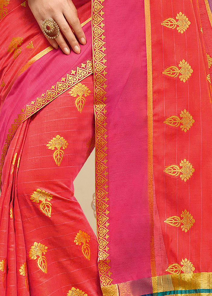 Dark Pink Cotton Saree With Blouse Piece