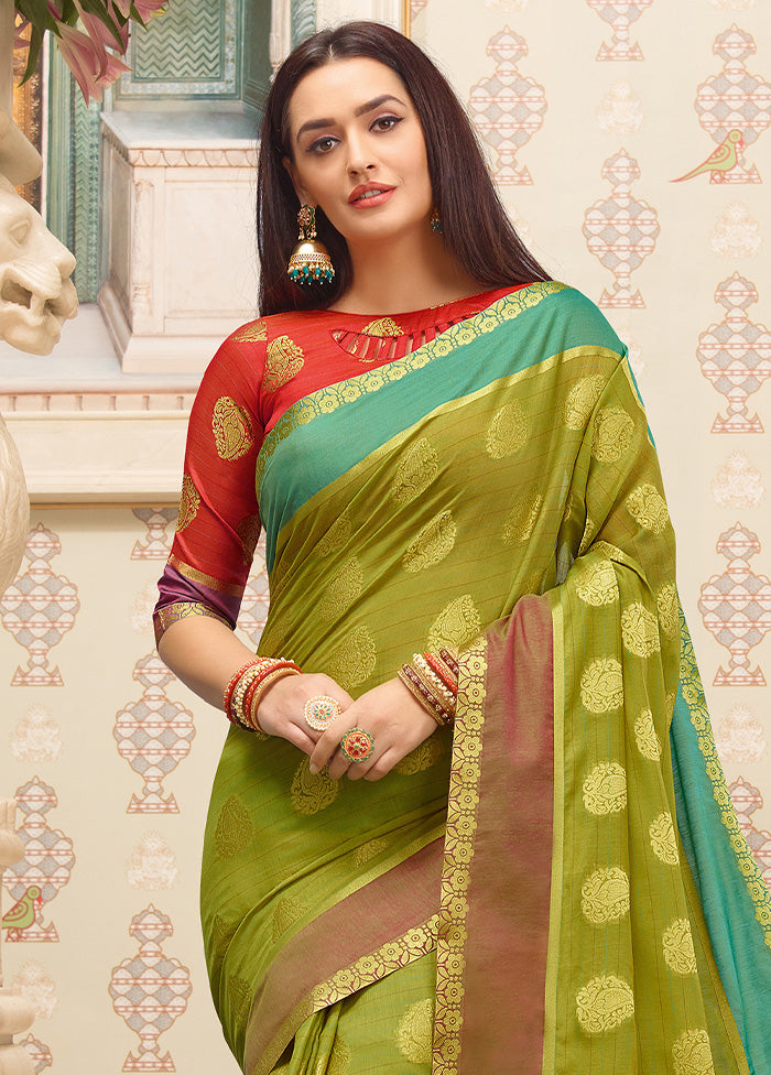 Green Cotton Saree With Blouse Piece