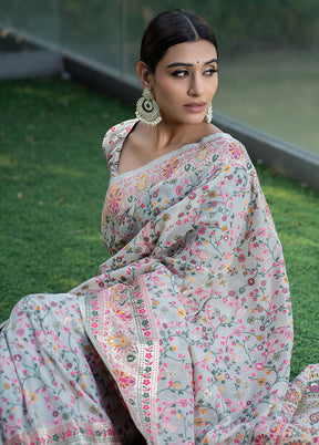 White Dupion Silk Saree With Blouse Piece