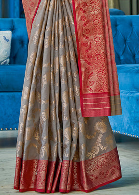 Grey Spun Silk Saree With Blouse Piece