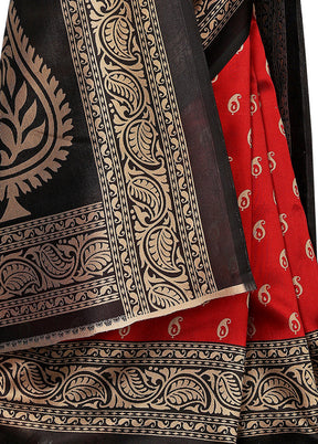 Red Spun Silk Woven Saree With Blouse Piece