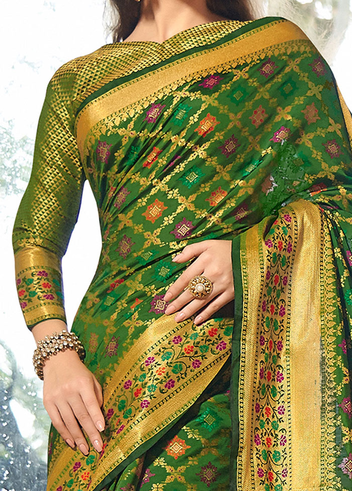 Green Spun Silk Saree With Blouse Piece