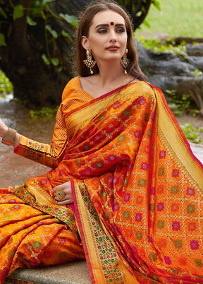 Orange Spun Silk Saree With Blouse Piece