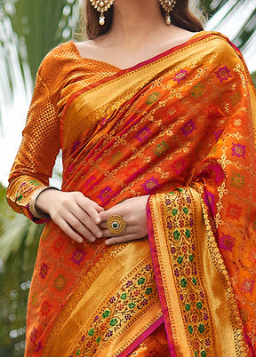 Orange Spun Silk Saree With Blouse Piece