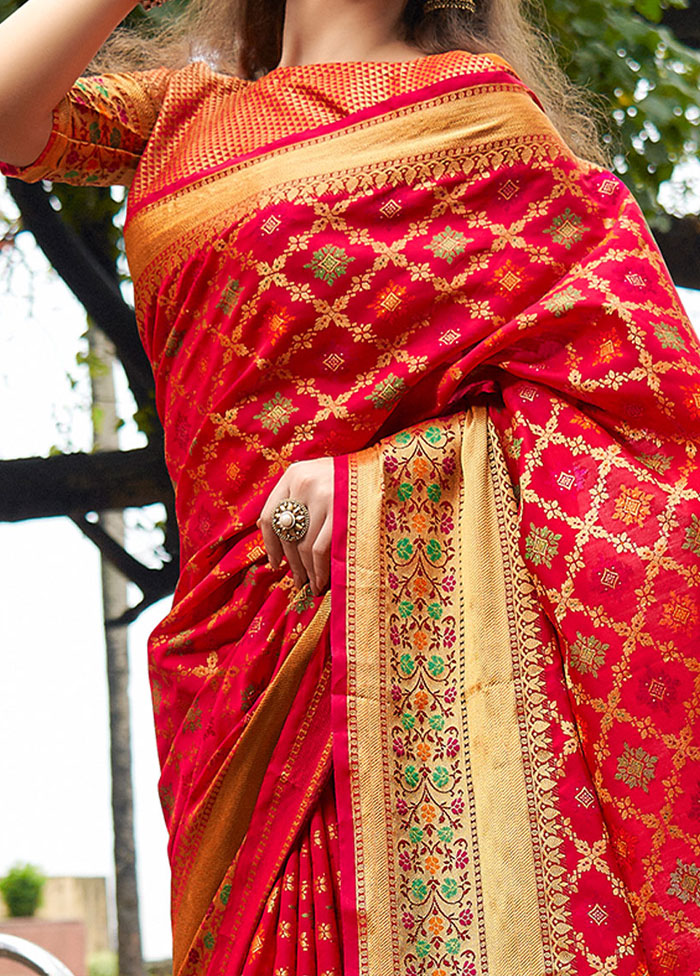 Red Spun Silk Saree With Blouse Piece