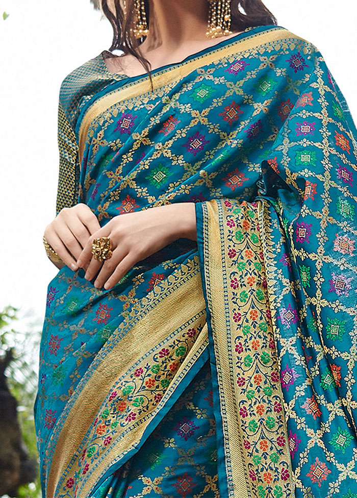 Turquoise Spun Silk Saree With Blouse Piece