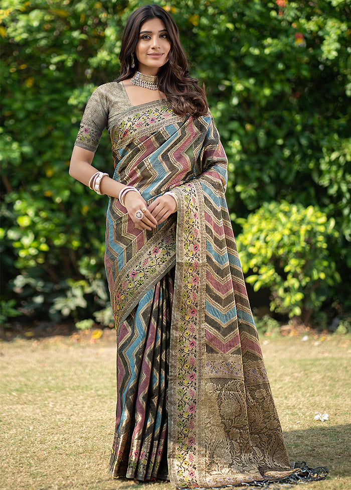 Dark Grey Organza Saree With Blouse Piece